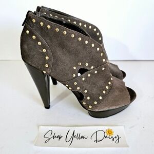 Steve‎ Madden Devi Gray Suede Studded Peep Toe Booties Womens Sz 8 - Sh421.2
